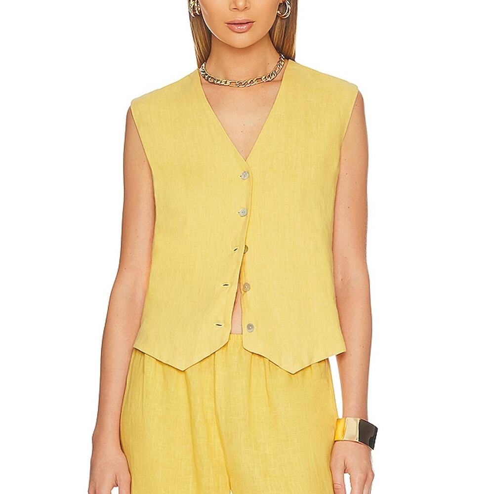 Donni. Linen Yellow V Neck Button Front Vest Size XXS